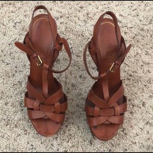 YSL Tribute Sandals in Caramel Brown